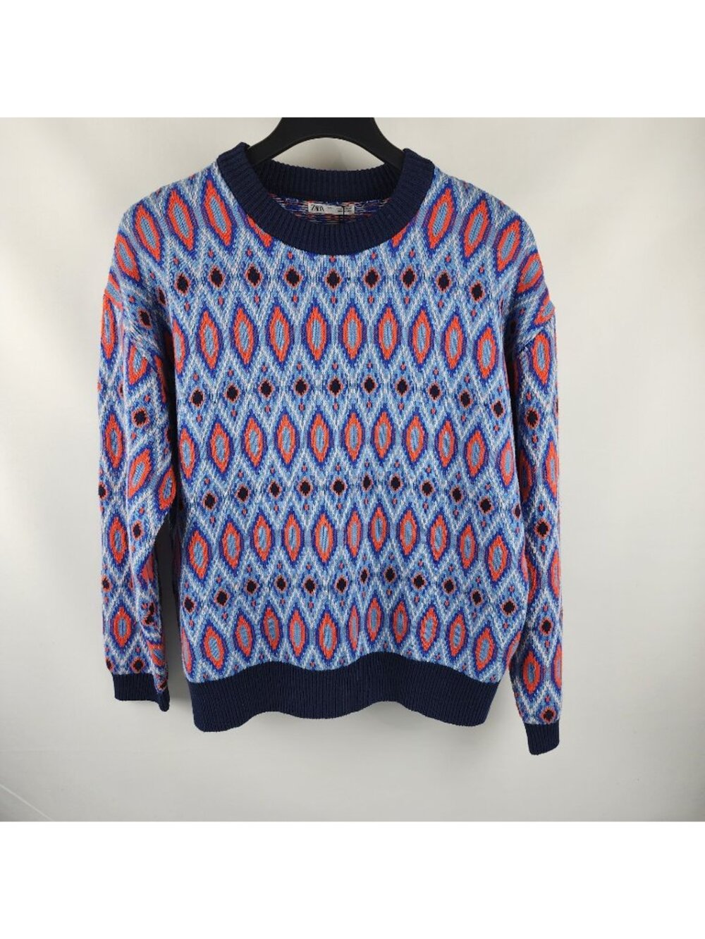 ZARA Sweater Mens Large Multi Geometric L/S Crewneck NWT